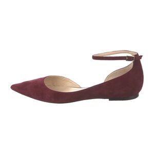 Jimmy Choo Lucy Suede Half-d'Orsay flats with an ankle strap in burgundy